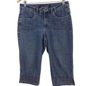 Gloria Vanderbilt Womens Embroidered Floral Hem Crop Capri Jeans Blue Size 6 Y2K